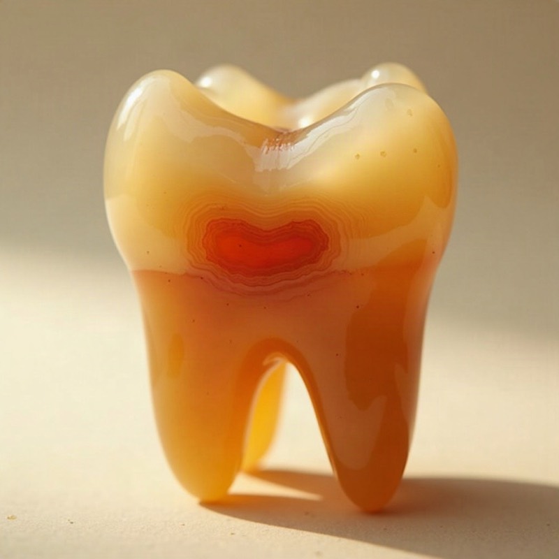 A molar carved from translucent agate